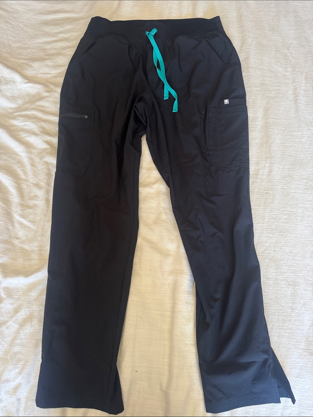 Figs Women's Black Jogger Pants with Teal Drawstring
